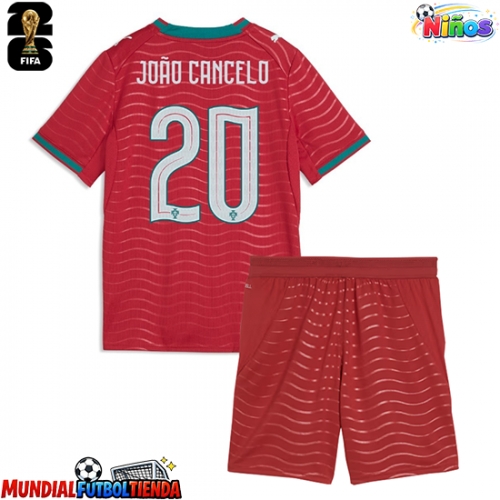 Camiseta Portugal Joao Cancelo #20 Primera Equipación Replica Mundial 2026 para niños mangas cortas (+ Pantalones cortos)